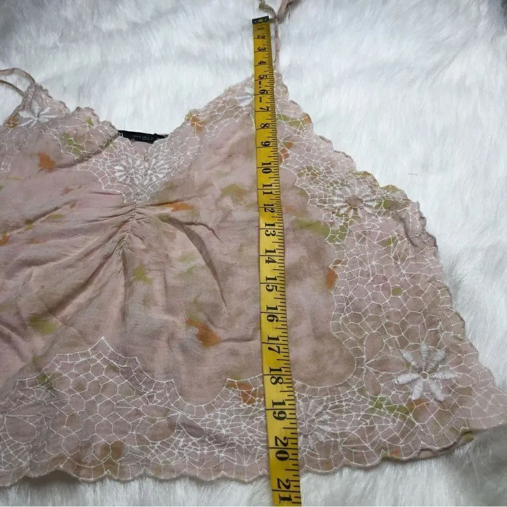 Zara NWT Women’s Pink Embroidered Tie Dye Sleeveless Boho Cami Crop Top Size L - Picture 9 of 12